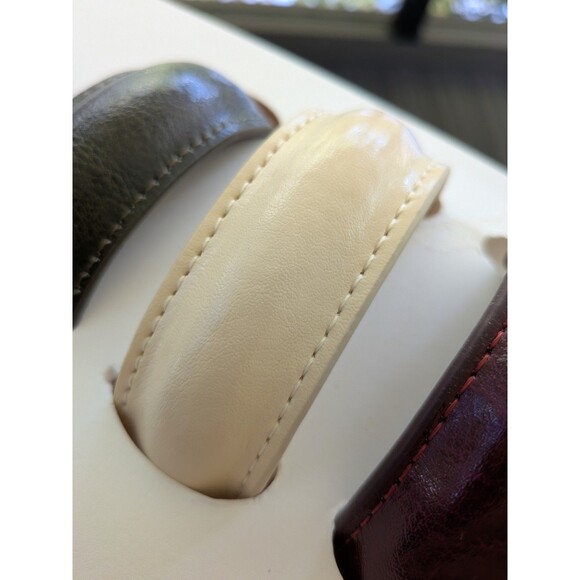 ZARA Women NEW Pack Of 3 Leather Cuff Bangle Bracelets Burgundy Green Cream Bend - Picture 5 of 14